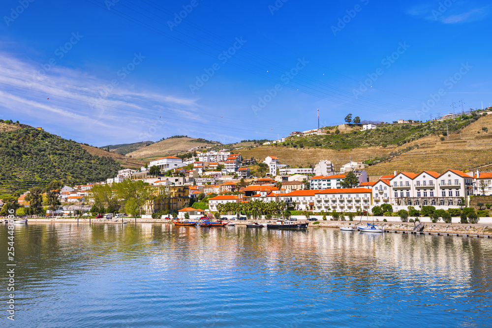 Obraz premium Pinhao town with Douro river and vineyards in Douro valley, Portugal