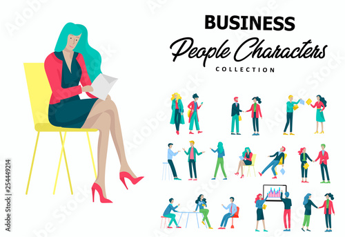 Businessmen making handshake, business etiquette, merger concepts office workers, clerks or managers talking to each other, discussing, depressed Tired male and female office workers sitting, sleeping