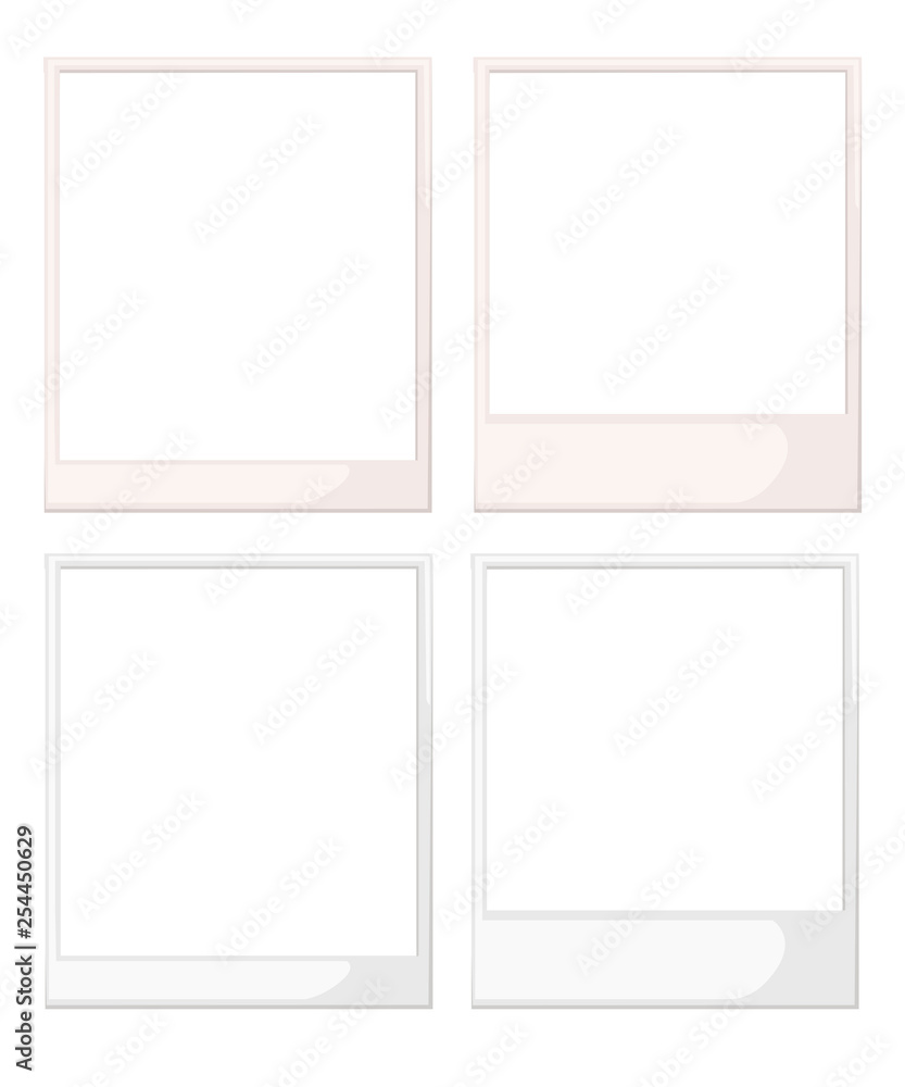White photo frame set. Four photo paper template for album. Flat vector illustration isolated on white background White photo frame set. Four photo paper template for album. Flat vector illustration isolated on white background