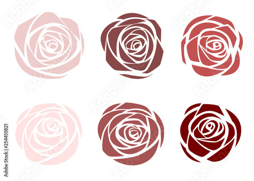 Flat vector elements set of red roses bud. Floral icon set. Different of shapes and color. Flat vector illustration isolated on white background
