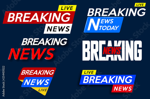 Set banner for Breaking News template title on blue background for screen TV channel. Background screen saver on breaking news. Vector illustration.