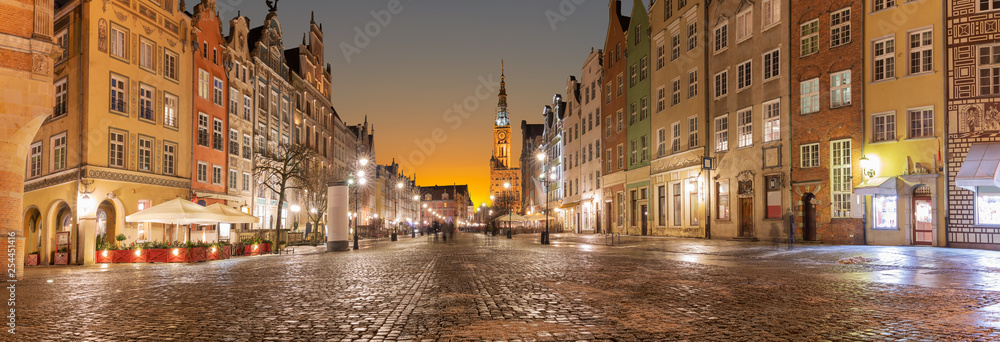 Long Market Panorama, Gdansk, Poland, evening view