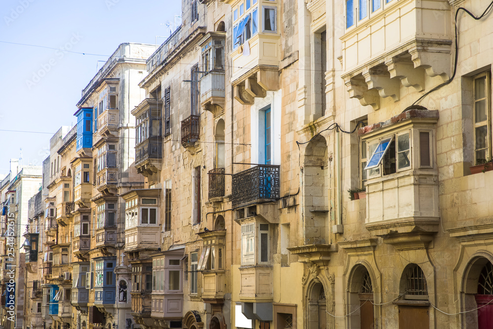 Old beautiful houses in Valetta, Malta