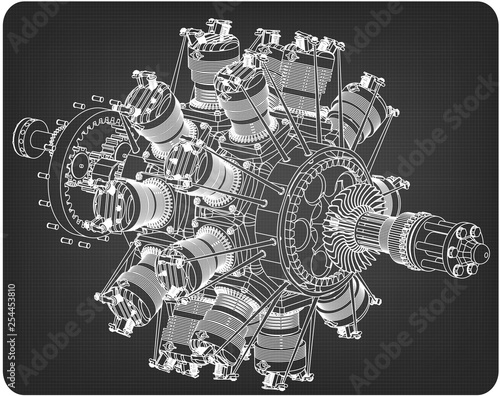 Radial engine on a gray