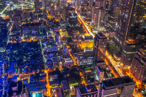 Cityscape of Bangkok modern office buildings at night  Thailand.