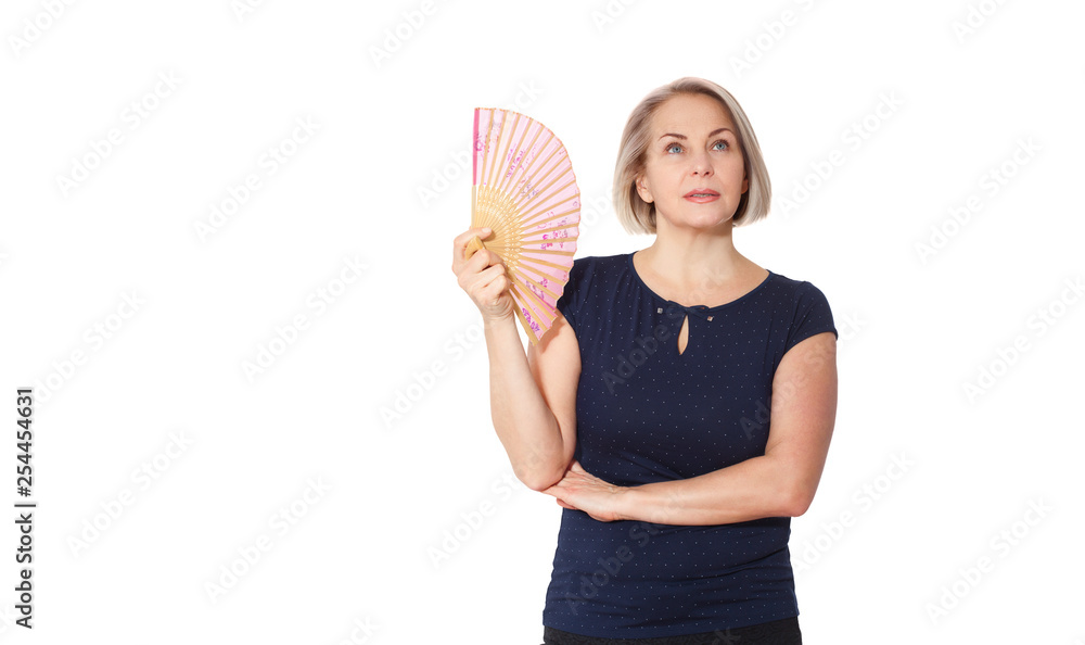 Happy woman emotionally posing in studio. Middle aged woman on white background Happy woman emotionally posing in studio. Middle aged woman on white background