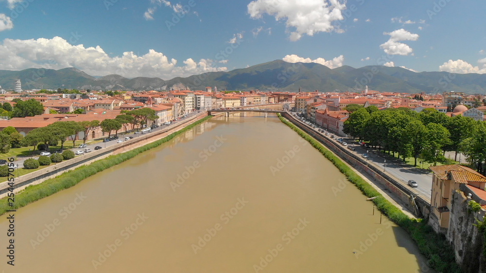 Aerial view of Pisa, Tuscany. City homes on a sunny day