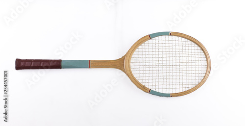 Canvastavla vintage wooden tennis racket on a white background