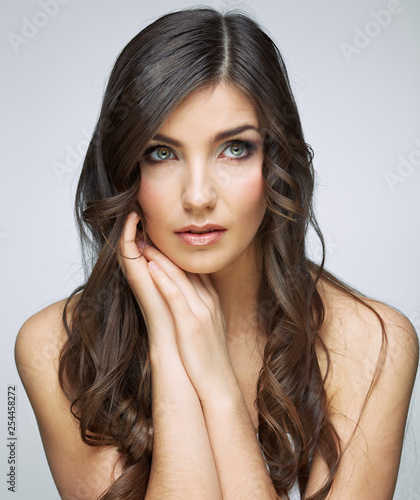 Girl with long hair in beauty style.