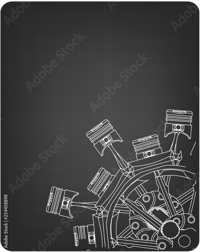 Disassembled radial engine on a gray