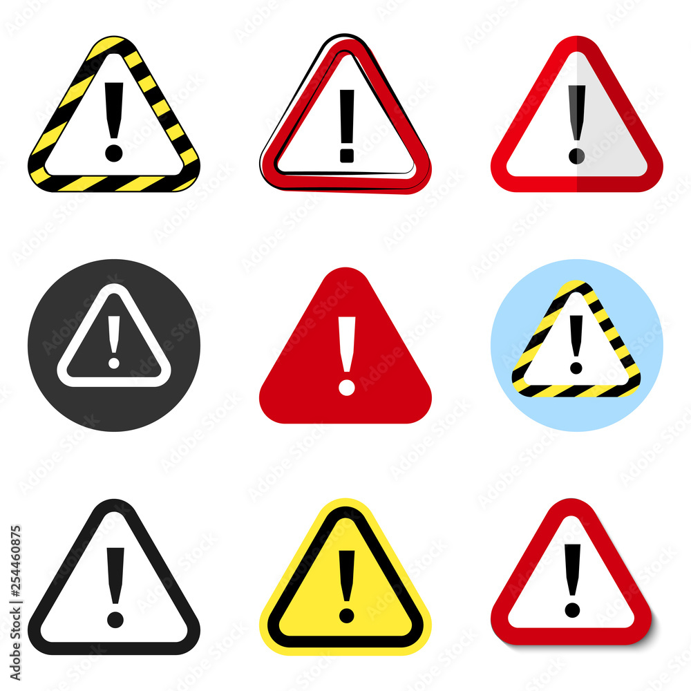Danger sign, warning sign, attention signs collection. Danger icon, warning icon, attention icon. Danger sign, warning sign, attention signs collection. Danger icon, warning icon, attention icon.