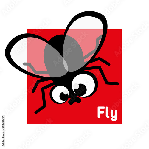black fly sits on a red square, vector illustration