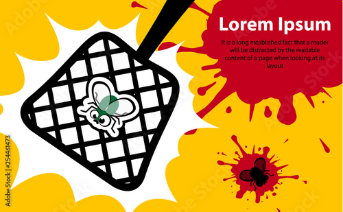 device for killing flies is a typical fly swatter. bloody spots and traces of flies. Vector illustration