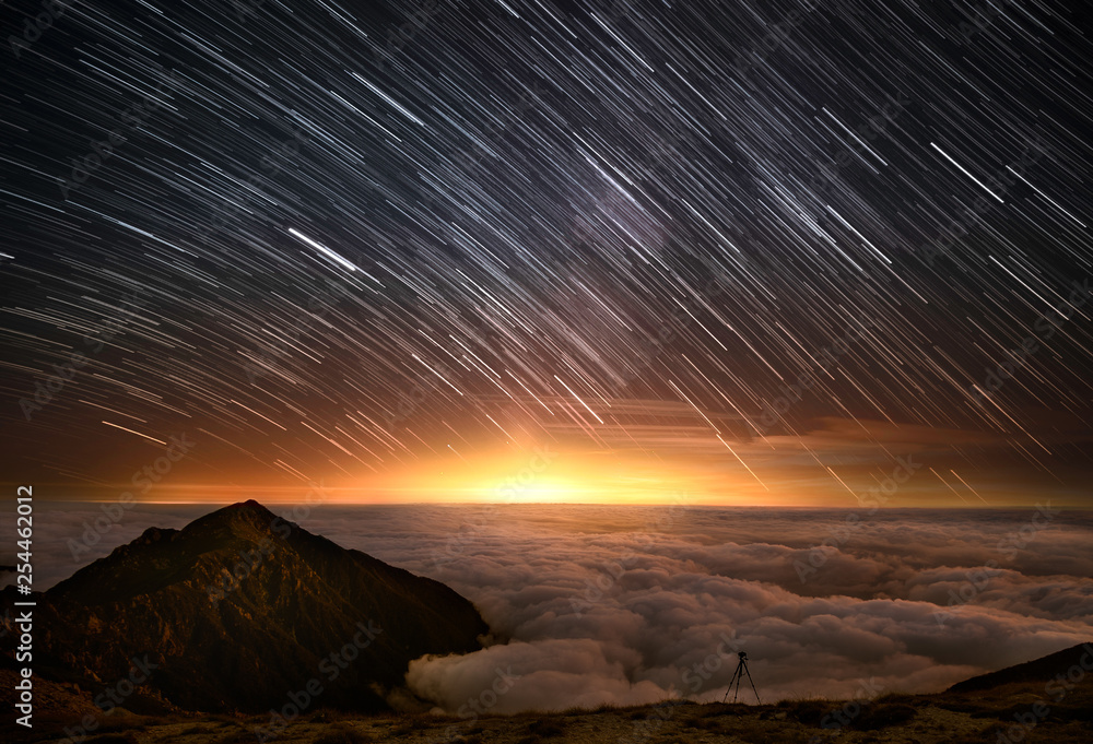Star trails on the mountain