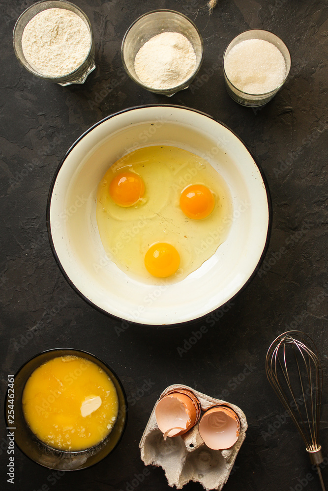 raw eggs, cooking process (ingredients). food background. copy space raw eggs, cooking process (ingredients). food background. copy space