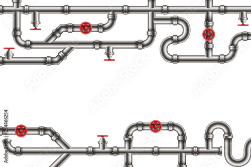 Creative vector illustration of industrial oil, water, gas pipe system and ware pipeline fittings, valves on background. Art design plumbing and taps. Abstract concept graphic element