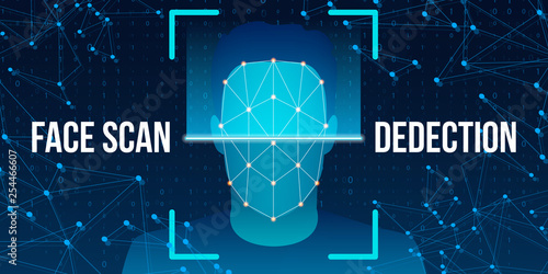 Creative vector illustration of biometric face verification scan, identification scanning system on background. Art design high technology detection template. Abstract concept graphic element