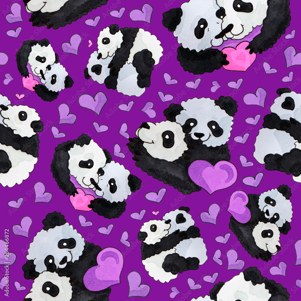 cute panda pattern. background for web and print purpose. marker art
