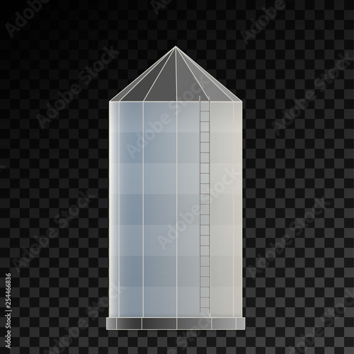 Creative vector illustration of agricultural silo storehouse for grain storage elevator isolated on transparent background. Art design farm template. Abstract concept graphic wheat, corn tank element