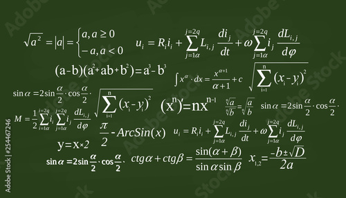 Creative vector illustration of math equation, mathematical, arithmetic, physics formulas background. Art design screen, blackboard template. Abstract concept graphic element