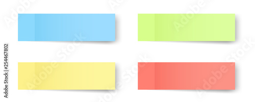 Creative vector illustration of sticky notes, reminders, bookmarks with shadows isolated on transparent background. Art design paper memo of different color template. Abstract concept graphic element