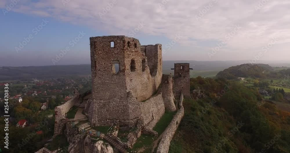 Old fortress on a hill, aerial shot Old fortress on a hill, aerial shot