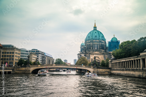 Shot of Berlin cathedral and Spree river