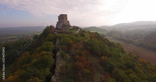 Old fortress on a hill, aerial shot photo