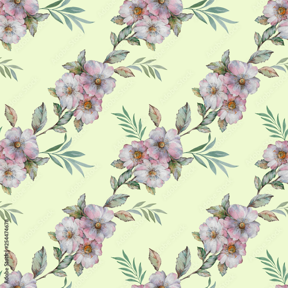 Seamless watercolor flowers pattern. Hand painted delicate flowers.