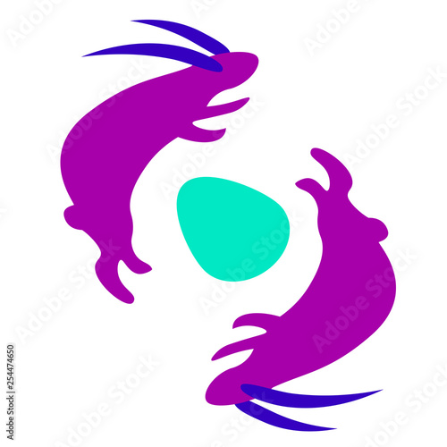 line rabbit and egg vector illustration. Easter themed vector illustration for gift card, flyer, certificate or banner, icon, logo, patch, sticker