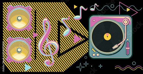 80s retro turntable music design
