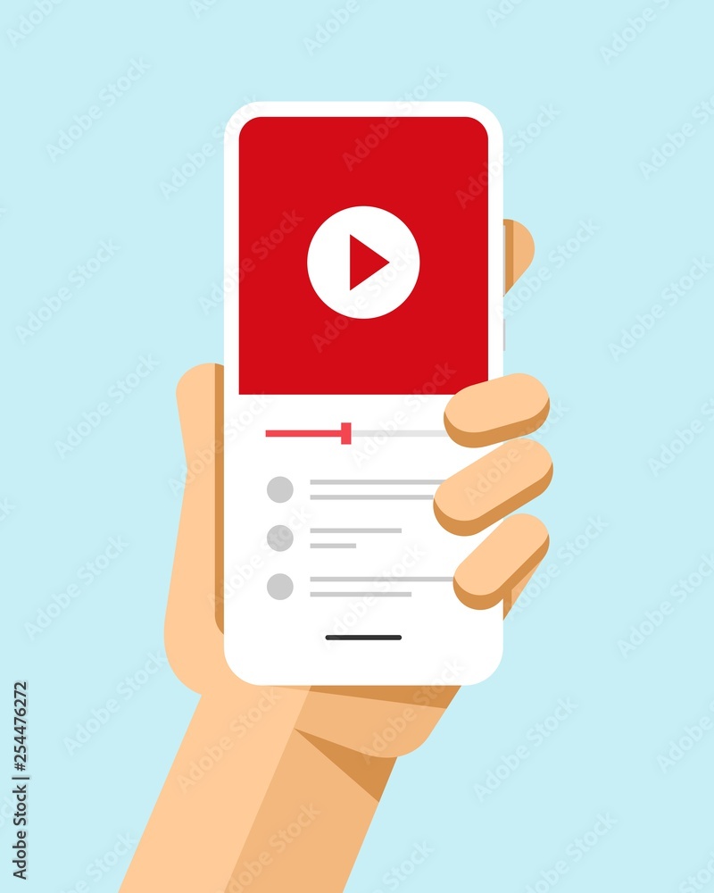 Hand holds the smartphone with video file on the screen. Flat vector modern  phone mock-up illustration Векторный объект Stock | Adobe Stock