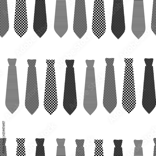 Seamless Pattern with black and white ties or neckties, isolated on white background. Different patterns. 