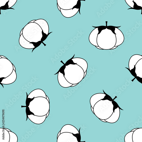 white cotton flowers. seamless pattern, background. vector