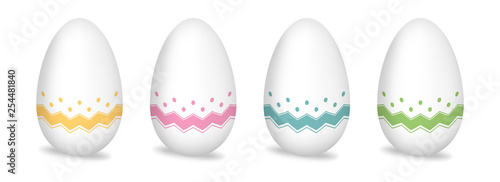 Paint patterned Easter eggs isolated on white background. Color drawing egg set