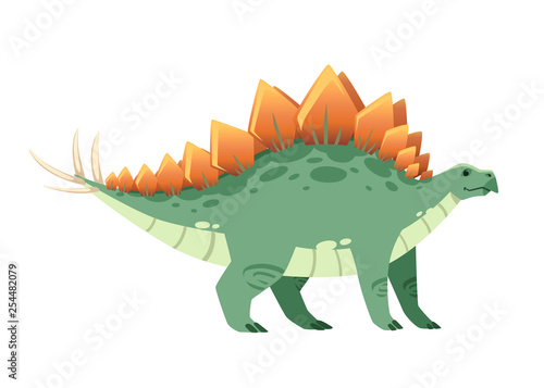 Green stegosaurus . Cute dinosaur, cartoon design. Flat vector illustration isolated on white background. Animal of jurassic world. Giant herbivore dinosaur © Alfmaler