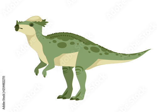 Green Pachycephalosaurus. Cute dinosaur  cartoon design. Flat vector illustration isolated on white background. Animal of jurassic world. Giant herbivore dinosaur