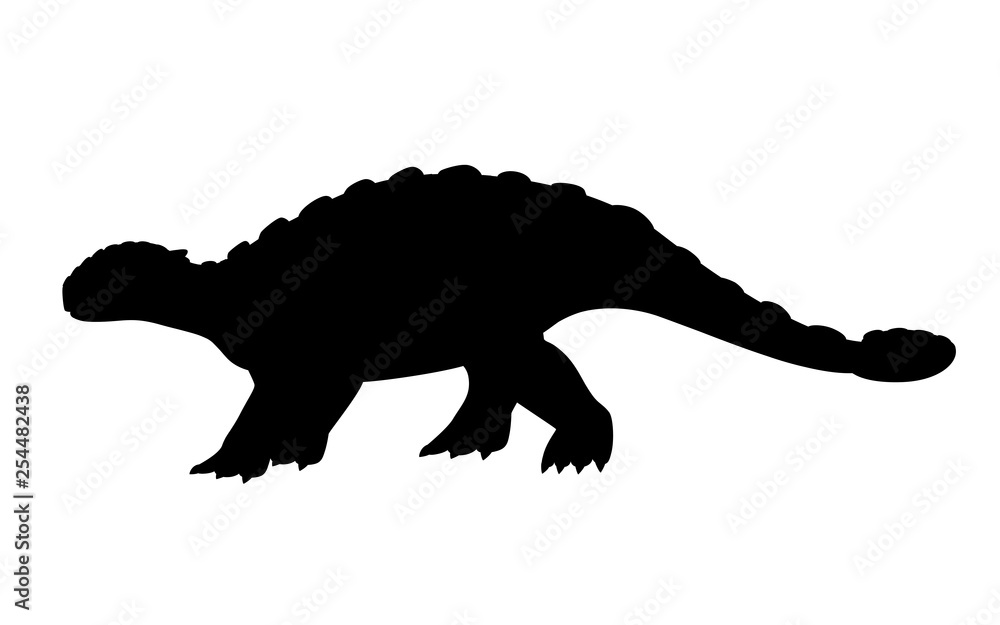 Black silhouette. Brown ankylosaurus. Cute dinosaur, cartoon design. Flat vector illustration isolated on white background. Animal of jurassic world. Giant herbivore dinosaur Black silhouette. Brown ankylosaurus. Cute dinosaur, cartoon design. Flat vector illustration isolated on white background. Animal of jurassic world. Giant herbivore dinosaur