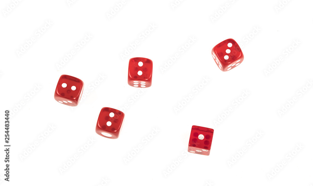 red dices casino on a white background, gambling luck red dices casino on a white background, gambling luck