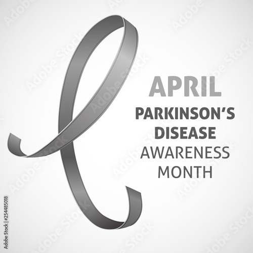 A square vector image with a gray ribbon as a symbol of parkinson's disease awareness. A world parkinson's disease day. A template for a medicine flyer poster card design 