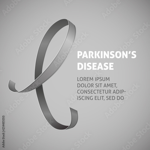 A square vector image with a gray ribbon as a symbol of parkinson's disease awareness. A world parkinson's disease day. A template for a medicine flyer poster card design 