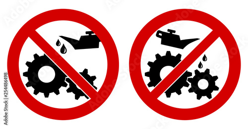 Do not lubricate / oil icon. Gear cogwheels with oilcan in red crossed circle, left and right version