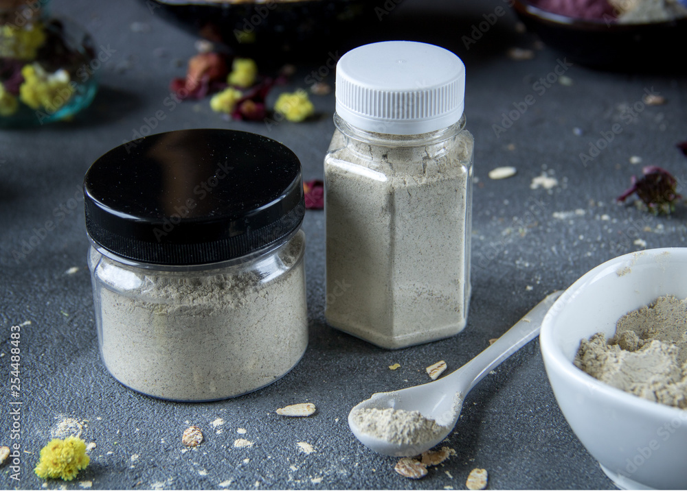 Natural Ayurvedic Herbal Powder Blend for Organic Body Care in Jars Natural Ayurvedic Herbal Powder Blend for Organic Body Care in Jars