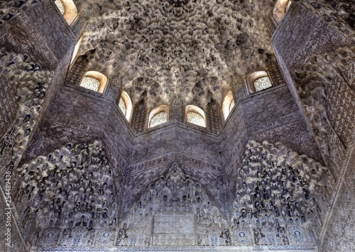Cupola of Mocarabes, Hall of The Two Sisters, Courtyard of The Lions, Nasrid Palaces, The Alhambra, Granada, Andalusia, Spain