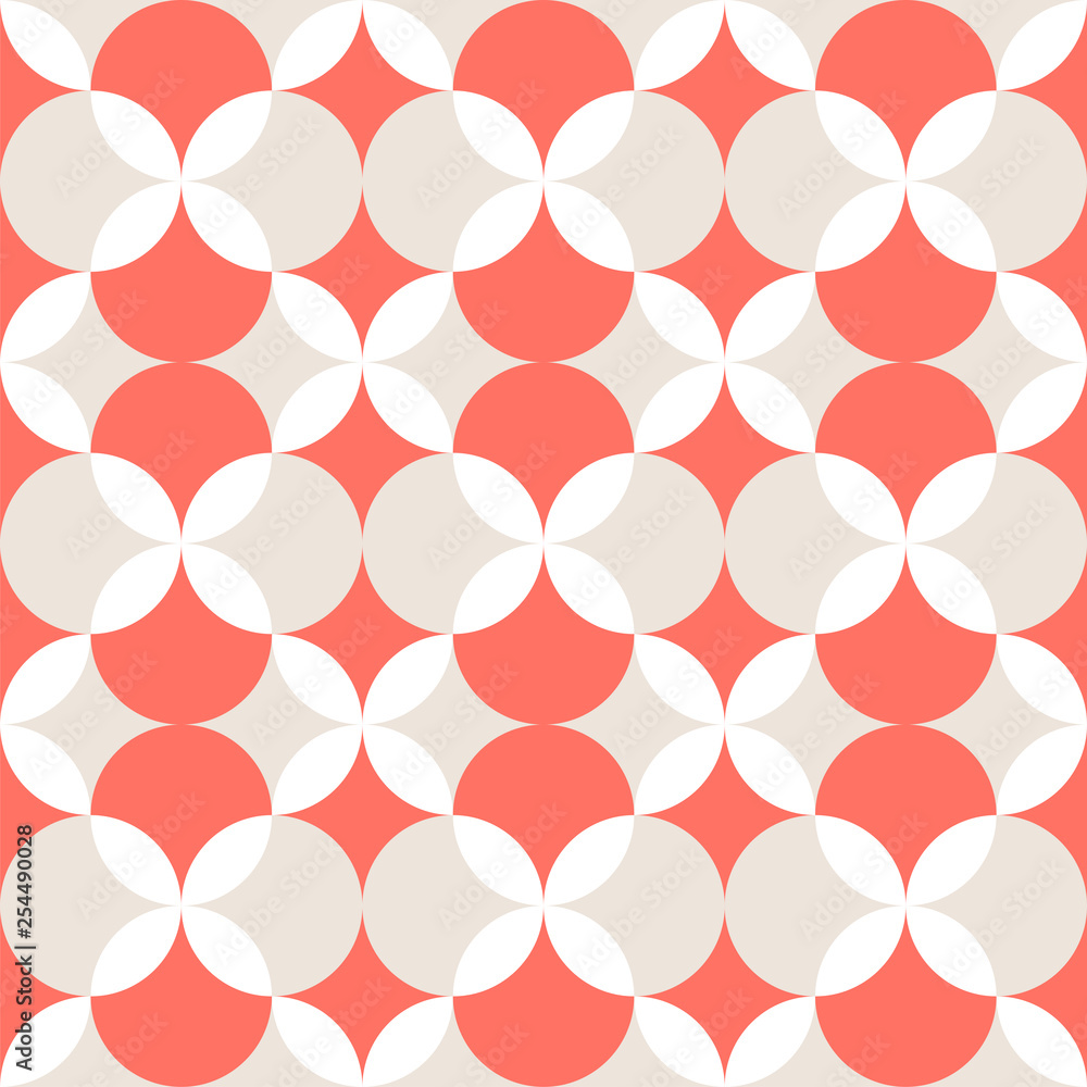 Seamless coral geometric pattern retro background. Simple geo texture. Clothing fabric print, wrap paper textile. Living coral. 2019 color Seamless coral geometric pattern retro background. Simple geo texture. Clothing fabric print, wrap paper textile. Living coral. 2019 color