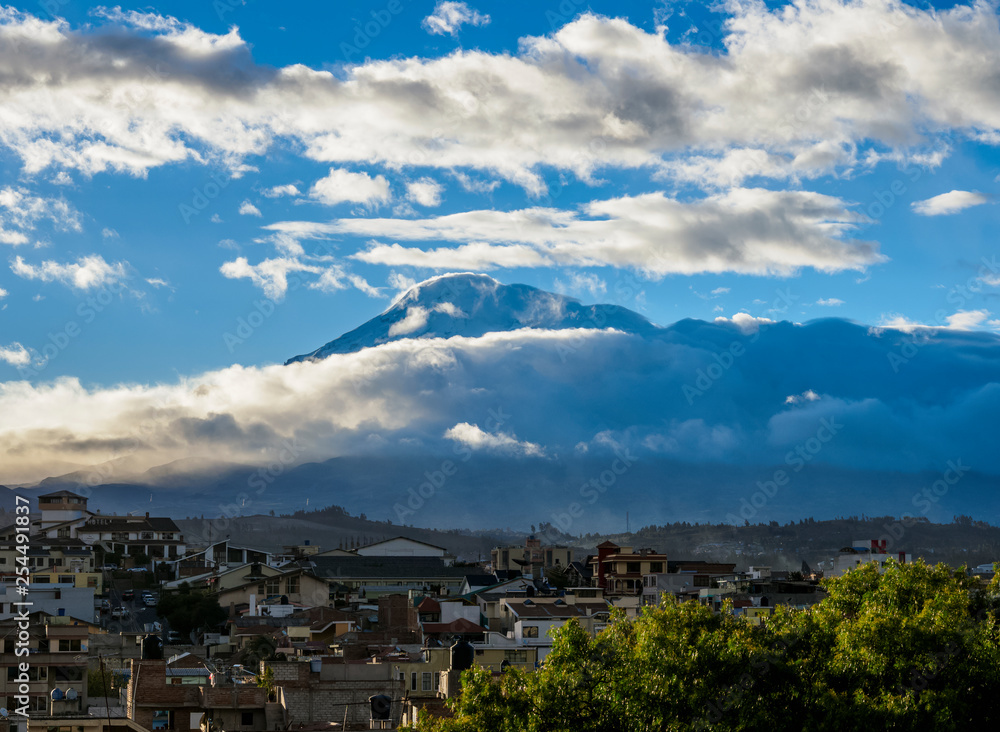 View over Riobamba towards Chimborazo Volcano, Chimborazo Province, Ecuador