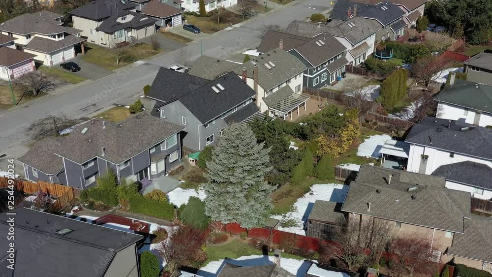 A perfect neighbourhood. Houses in suburb at Summer in the north America. Luxury houses with nice landscape. Aerial drone view. 4K. A perfect neighbourhood. Houses in suburb at Summer in the north America. Luxury houses with nice landscape. Aerial drone view. 4K.