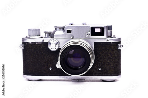 Vintage film photo camera isolated on white background. Part of set.