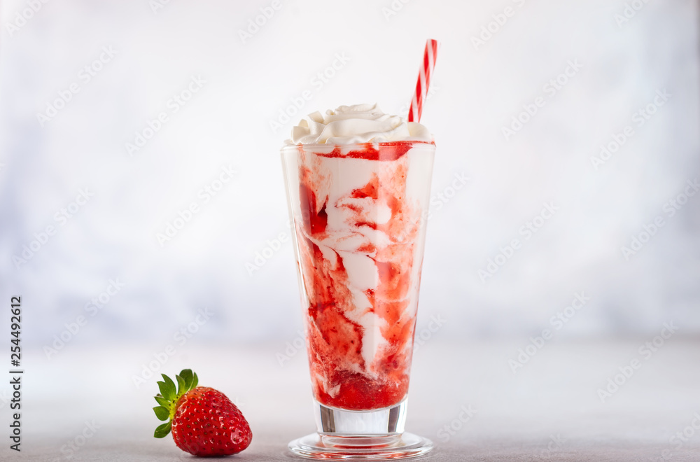 Strawberry milkshake with whipped cream. Strawberry milkshake with whipped cream.