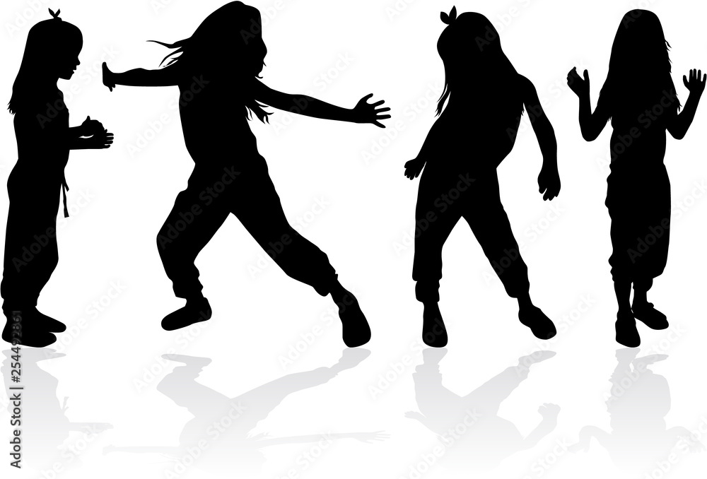 Obraz premium Dancing children silhouettes.